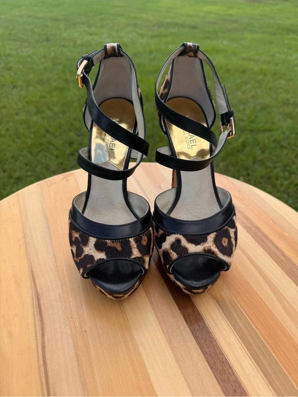 Ladies Michael Kors Evie Leopard Print Platform Sandals